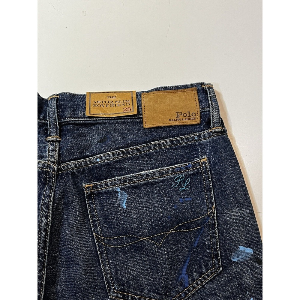 Polo Ralph Lauren Astor Slim Boyfriend Jeans Womens Size 28 Blue Crane Motif NWT - Picture 2 of 11